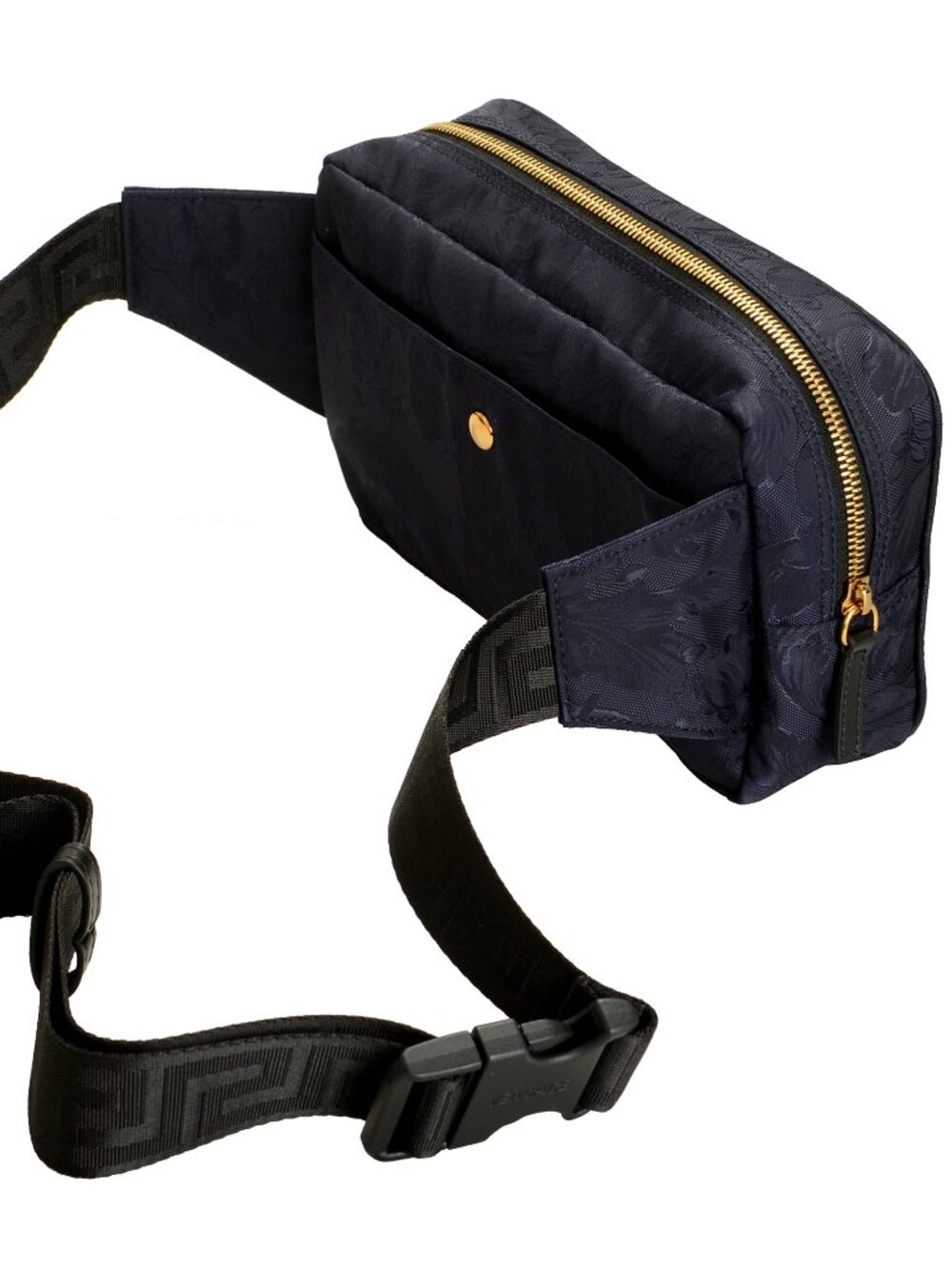 Versace Unisex Floral Print Navy Blue Gold Medusa Funny Belt Bag - Picture 3 of 7